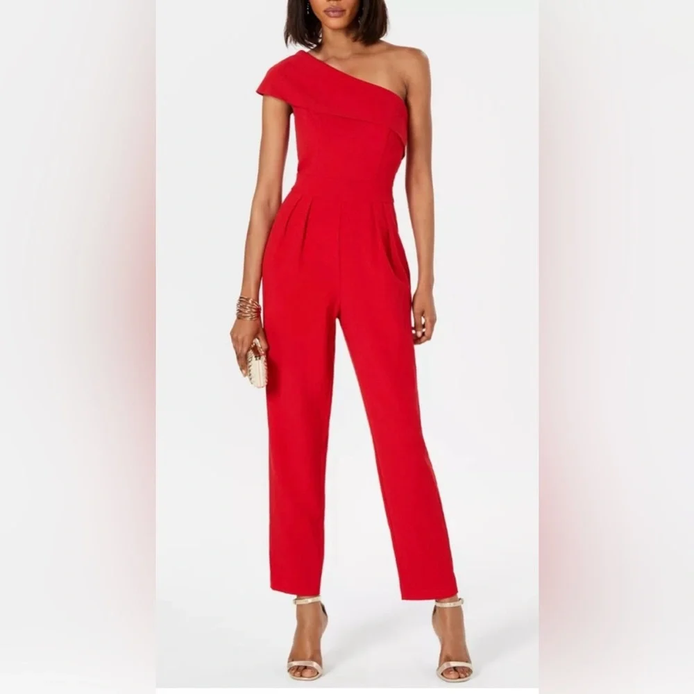 VINCE CAMUTO $148 Red One-Shoulder Jumpsuit - Picture 1 of 8